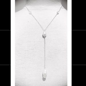 Herkimer diamond pearl 925 silver necklace